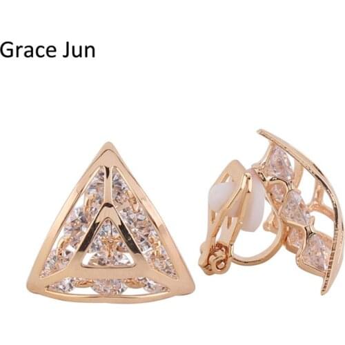 Grace Jun(TM) Bridal Earrings Copper Material AAA CZ Clip on Earrings Without Piercing for Wedding High Quality No Hole Ears