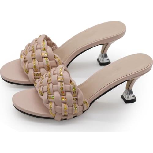 New Fashion Luxery Shoes Women Womens Platform Heels Ladies Dress Shoes Plus Size Women Shoes 42 Slip on Rhinestone Women PumpS