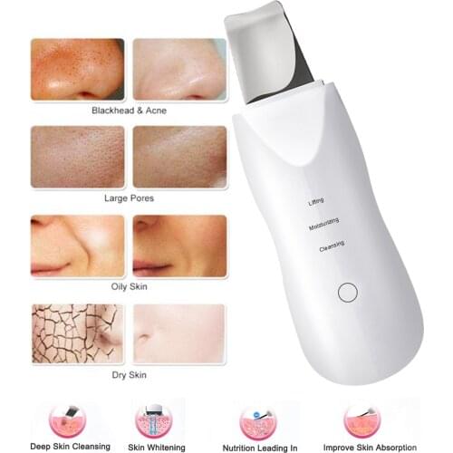 Ultrasonic Facial Skin Scrubber Face Cleaning Tool Skin Cleansing Peeling Cavitation Cosmetology Devices Blackhead Remover