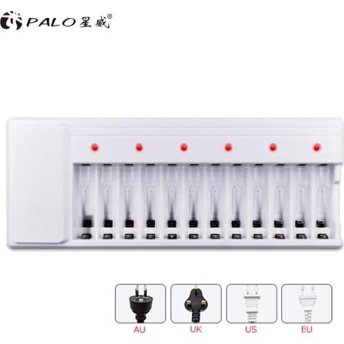 PALO Charger Universal nc17 12 Slots LED Display Smart Intelligent Battery Charger for AA / AAA NiCD NiMH Rechargeable Batteries