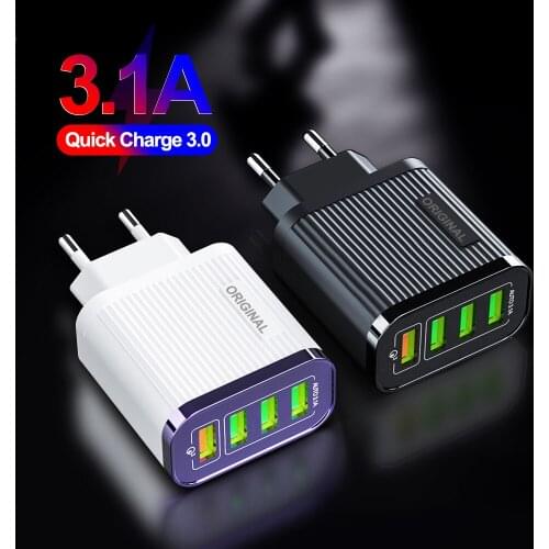 4 puertos USB cargador de carga rápida 3,0 para iPhone 12 Pro Max Xiaomi Samsung Huawei S20 S10 de la UE/enchufe móvil adaptador