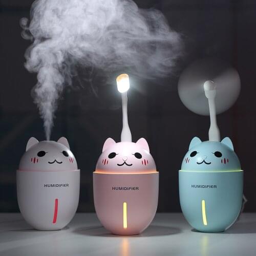 3 in 1 320ml USB Adorable Pet Air Humidifier with LED Light Mini Fan Ultrasonic Aroma Air Diffuser Purifier Atomizer diffuser