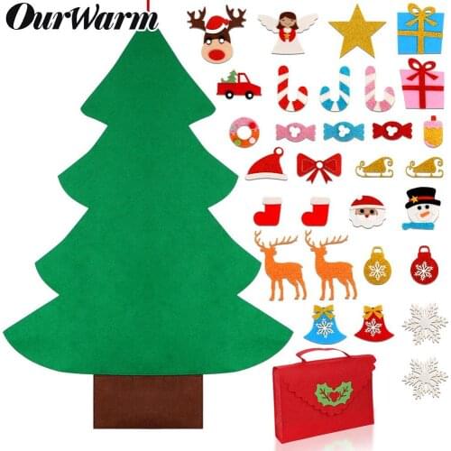 OurWarm DIY Felt Christmas Tree New Year Gifts Kids Toys 3D Artificial Tree with Bag Wall Hanging Ornaments Christmas Decoration