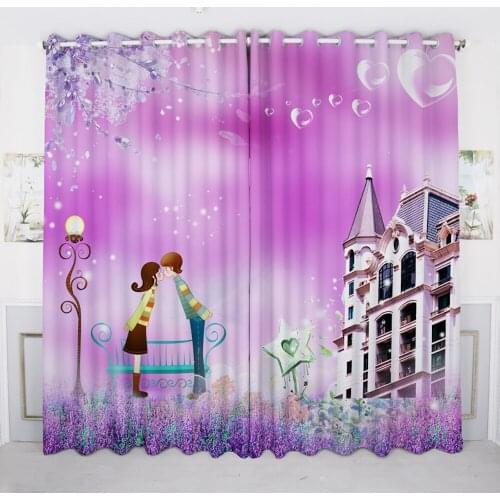 Custom Made 2x Grommet Window Drapery Curtain Living Room Window Dressing Tulle 200x260cm Couple Orchid Cartoon Pink Purple