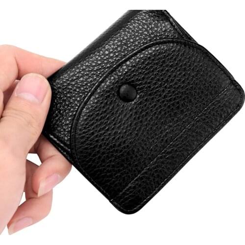 High Quality Mini Hot-selling Coin Purse First Layer Cowhide Lychee Pattern Solid Color Buckle Small Purse Leather Wallet