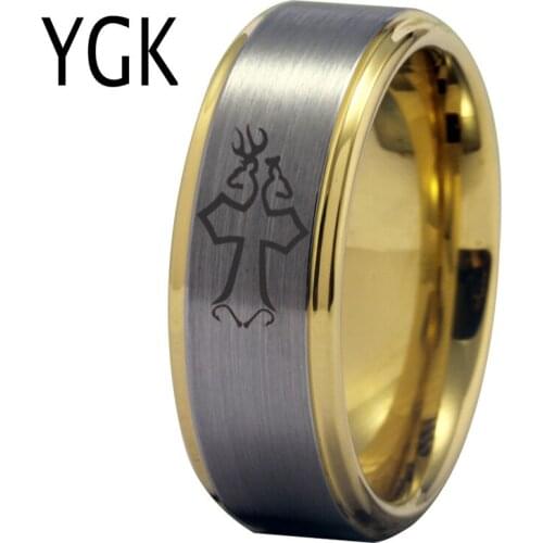 YGK Jewelry Deer and Fish Hooks Cross Design Tungsten Ring Mens Classic Wedding Engagement Anniversary Ring Gift Ring
