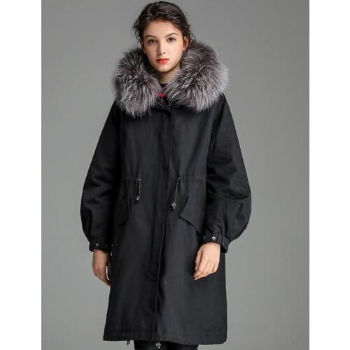 2020 Parka Real Fur Coat Female Real Rabbit Fur Winter Jacket Women Raccoon Fur Collar Warm Long Coat Manteau Femme Y953