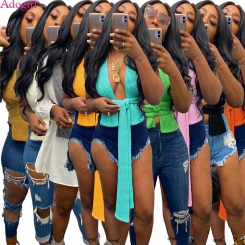 2021 Women Solid Cross Lace Up Knitted Sweater Vest Spring Summer Autumn Winter Sleeveless Tank Fashion Tops Waistcoat