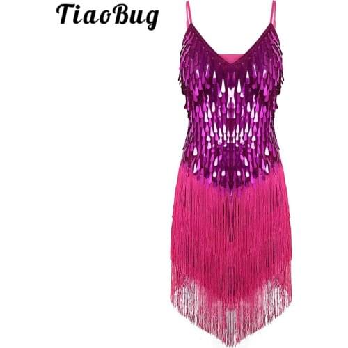 Womens Sequin Fringe Tassels Ballroom Samba Rumba Tango Latin Dance Dress