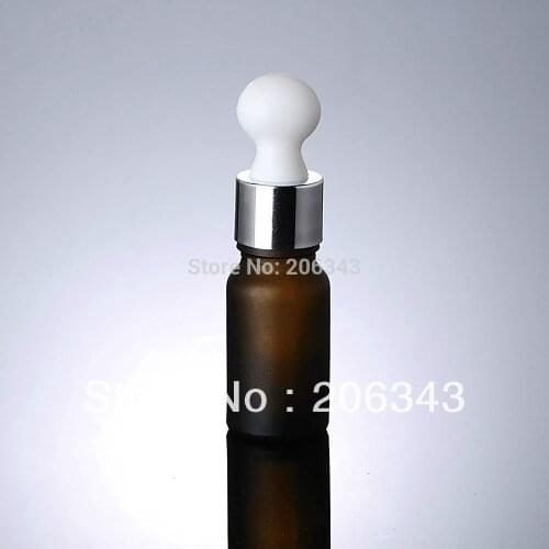 10ml brown frosted bottle with shiny silver collar big white bulb ,glass dropper ,for cosmeticl packaging