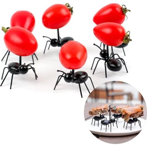 12pcs / 6pcs Lovely Mini Ant Fruit Fork Plastic Fruit Pick Kids Snack Cake Dessert Food Fork Kitchen Tableware Party Decor