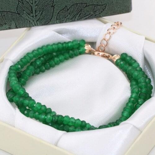 3 Rows Multilayer 2*4mm Green Natural Stone Jades Chalcedony Faceted Abacus Beads Bracelet for Women Gifts Jewelry 7.5inch B2784