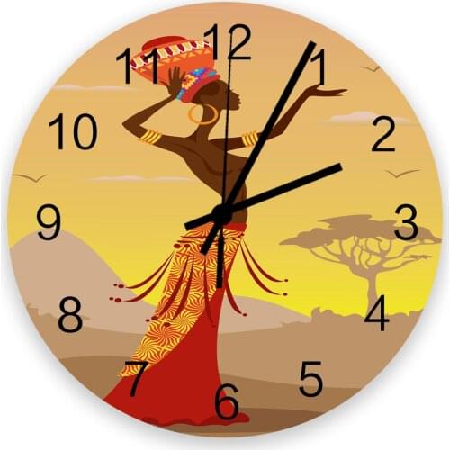 African Woman National Culture Ethnic Wall Clock Wooden Modern Design Digital Clocks Home Living Room Wall Watch Decoration