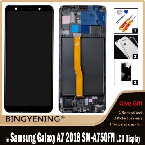 For Samsung Galaxy A7 2018 A750 A750F SM-A750F A750FN A750G Full LCD Display Screen Touch Digitizer Assembly with Frame Replace