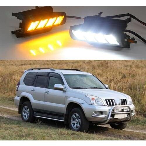 For Toyota Land Cruiser Prado J120 2003-2009 LED DRL Daytime Running Light w/ Turn Signal