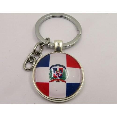 Dominican Key Chain Key Ring keychains Silver Rhodium Keyrings Split Rings With Dominican Flag Glass Beads Jewelry