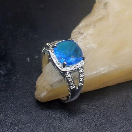 Gemstonefactory Jewelry Big Promotion Single Unique 925 Silver Amazing Blue Topaz Women Men Gifts Band Rings 9# 20212974
