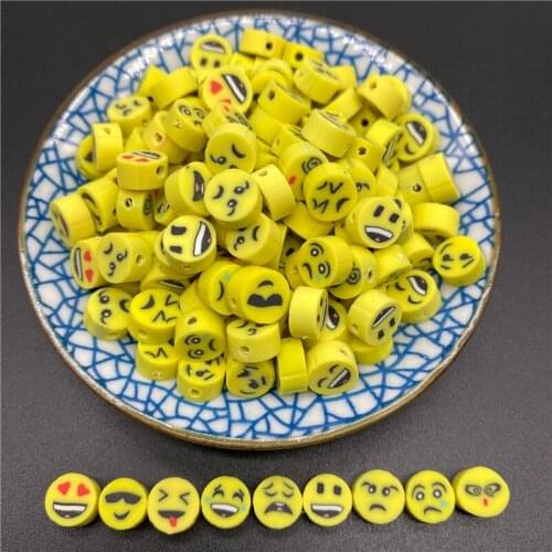 30pcs/Lot 10mm Clay Spacer Beads Round Shape Smiley Beads Polymer Clay Beads For Jewelry Making DIY Handmade Accessories