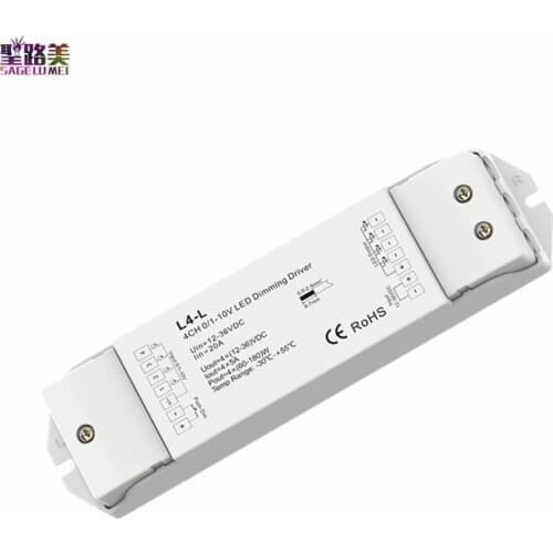 L4-L 4 Channel 4CH 0/1-10V LED Dimming Driver DC 12-36V 24V 4CH,5A/CH 4 x (60-180)W Push Dim PWM Constant voltage output