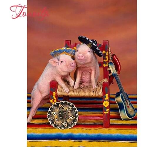 Diy 5d Cute animal pig Diamond painting kit Cross Stitch full Two little pigs Diamond Embroidery mosaic painting Home Decorative stickers