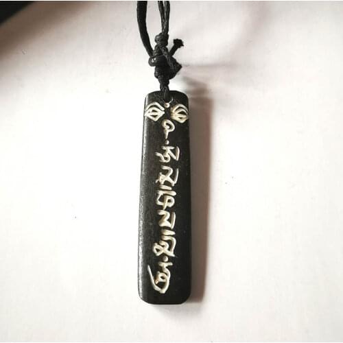 Real Tibet Amulet Yak Bone Hand Carved Mantras Buddha Eye Pendant Necklace With Adjustable Rope Chain OM MANI PAD ME HUM TNL353