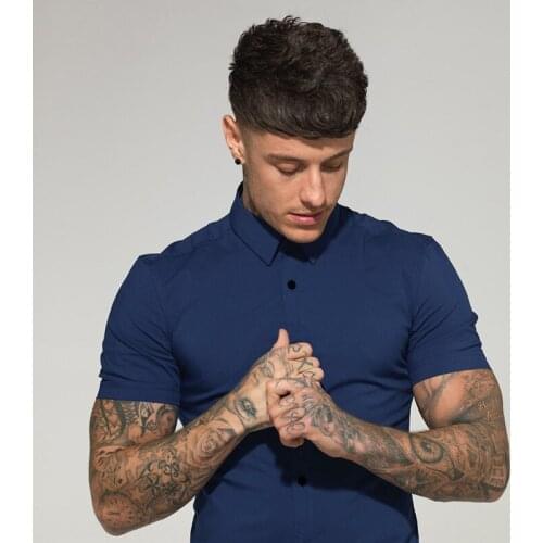 New Spring Summer Brand Mens Casual Sports Short Cool Fashion Breathable Fitness Clothing Turn-down Collar Short Sleeve Shirts