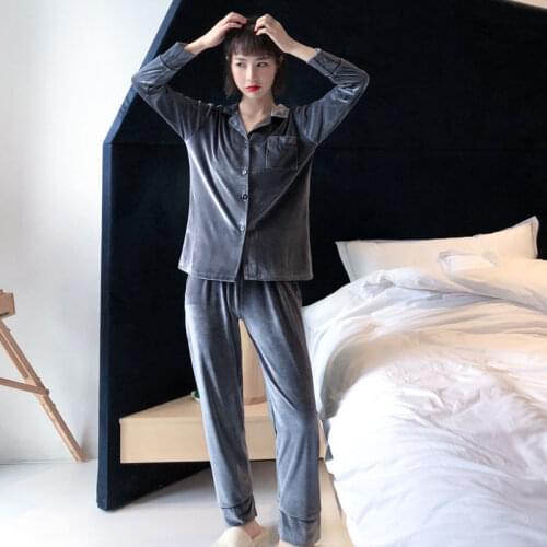 2021 New Women Pajamas Sets with Pants Ladies Nightgown Velvet Sleepwear Full Pants Pajamas Sexy Nightgown Home Clothing