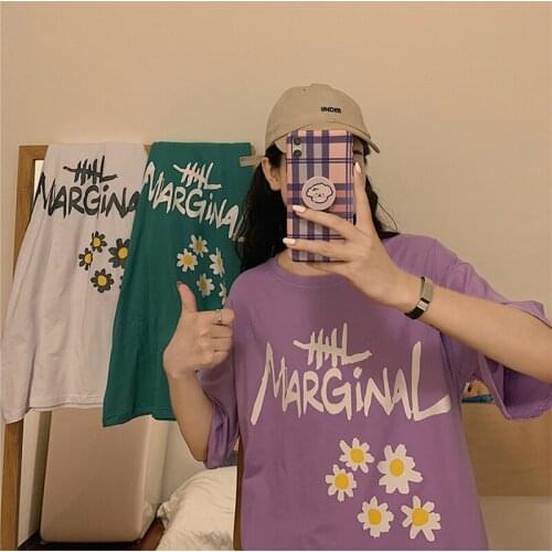 New Cute Flower Harajuku Kawaii T-shirt Women Lovely Cartoon Letter Printed Colorful Top Tees Casual korean Tops female