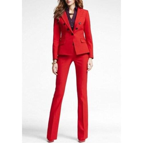 Customized New Red Fashion Womens Pant Suit Two-Piece Suit (Jacket + Pants) Ladies Double-Breasted Casual Business Formal Suit