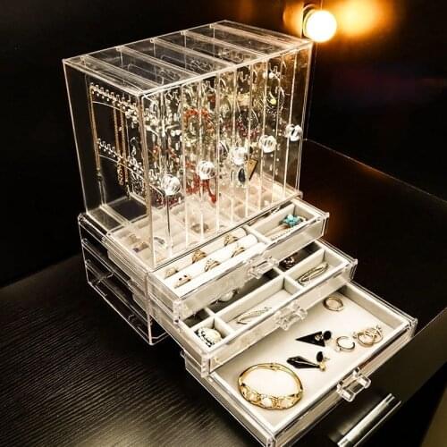 Large Capacity Earring Display Stand Dustproof Desktop Necklace Earring Earring Storage Box Transparent Household Jewelry Box