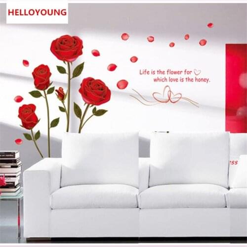 QT-0178 Removable Phnom Penh Red Rose Flower DIY Three-Dimensional Living Room Modern Bedroom Home Decor Decoration Wall Sticker