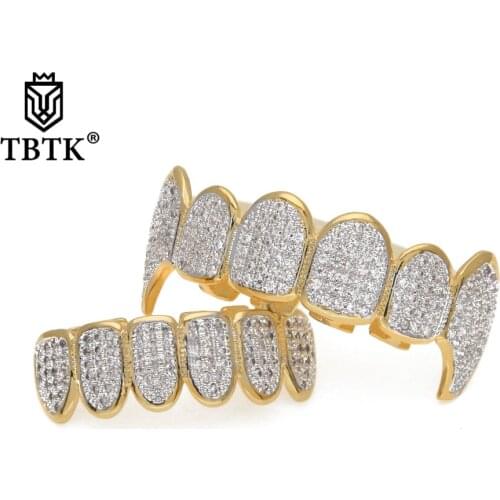 TBTK Dental Grills Paved Beautiful Bling Zirconia Stone Gold/Silver Color Braces Teeth Jewelry Luxury Fashion Man Jewelry Unisex
