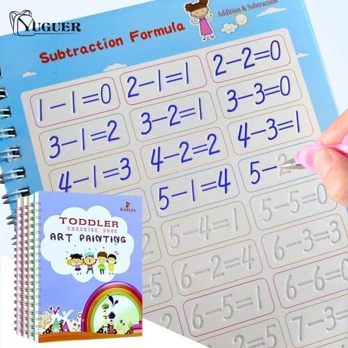 4 Books / Set Reusable Copybook For Calligraphy Learn Alphabet Painting Math Children Handwriting Practice Books Christmas Gift