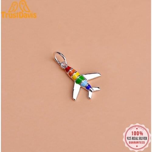 TrustDavis Real 925 Sterling Silver Fashion Rainbow Aircraft Charm Pendant Handmade DIY Accessories Fine Jewelry Wholesale HY138