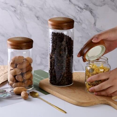 Acacia screw sealing can Acacia storage can household glass storage can office tea can