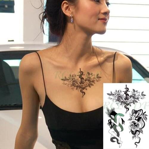 Waterproof Temporary Tattoo Sticker Sexy Girl Snake Flower Fake Tatto Flash Tatoo Breast Leg Arm Body Art for Women Men
