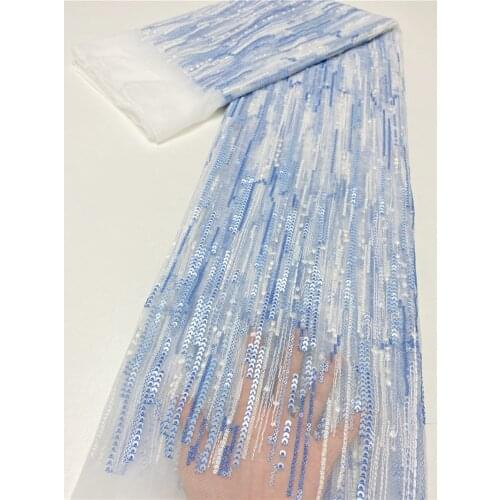 XIYA New design African Sky Blue Color Mesh Lace Fabric 2021 Nigerian Sequins Tulle Lace Fabric For Wedding Dress NI5026-2