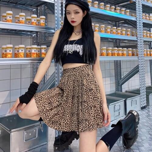 Ruibbit Goth Punk Harajuku Vintage Animal Print Skirt Wild Leopard Look High Waist Vent Pleated Mini Sexy Women Skirts 4XL