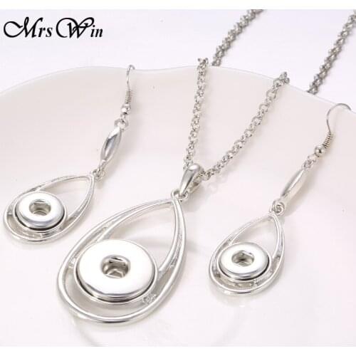 Snap Jewelry Water Drop 18MM Snap Necklace & 12MM Snap For Women Girls Mrs Win Snap Button Necklace