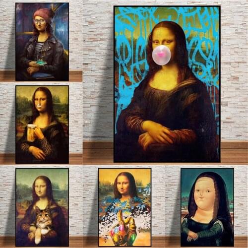 Funny Mona Lisa Poster Wall Art Canvas Poster and Print Beer Painting Modular Pictures Living Room Modern Nordic Home Decor