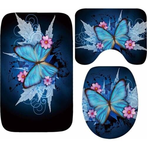 Zeegle Butterfly Printed 3Pcs/set Bathroom Mat Anti-slip Bathtub Mats Bathroom Floor Mat Memory Foam Bath Mat Bathroom Carpet