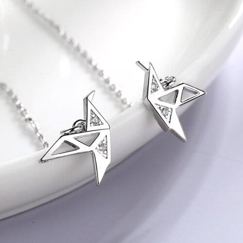 Trendy Paper Crane Long Ear Chain 925 sterling silver Tassel Dangle Earrings For Women Jewelry pendientes brincos gifts
