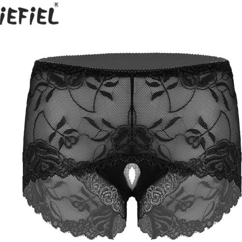 Women Sexy Thong Panties Lingerie Briefs Knickers Open Crotch Lace Crotchless Panties Underwear Mid Waist See-through Underpants