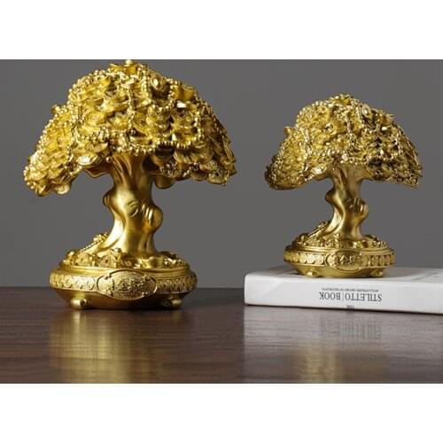 Gold Resin Fortune Tree Decorations for Home Wine Cabinet Feng Shui Ornament Store Opening Housewarming Lucky Decoration Gifts