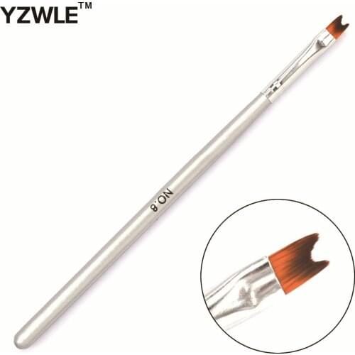 WUF 1 PC Professional Manicure Brush Silver Wood Handle Half-moon Shape French Nail Brush 05