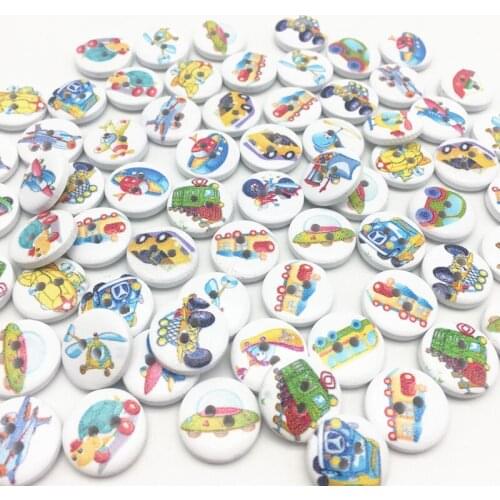 100pcs 15mm Mix Transportation Wood Buttons Car Train Plane Boat Sewing Round Accessories DIY Crafts Scrapbooking