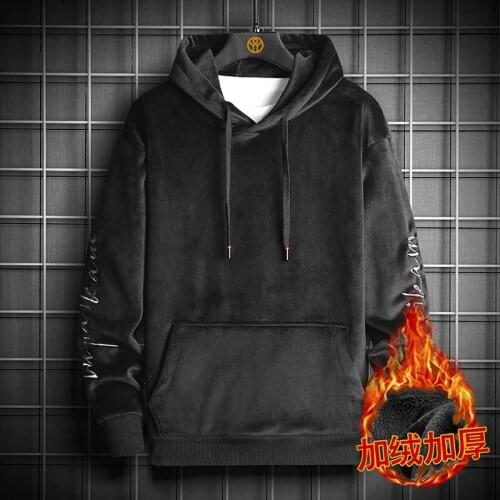2021 New Mens Hoodies Winter Velvet Sweatshirt Japanese Streetwear Harajuku Oversized Black Hoodie Men Sweatshirts