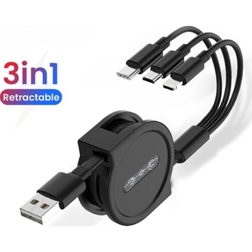 120cm 3 In 1 USB Charge Cable For iPhone 12 Micro USB Type C Cable Retractable Portable Charging Kable For iPhone 11 Samsung S10