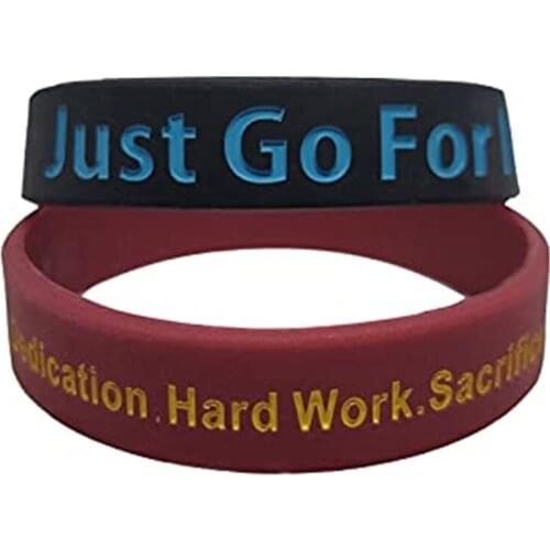 300pcs JUST GO FOR IT and DEDICATION HARD WORK SACRIFICE Silicone Bracelets Rubber Wristbands Free Shipping by DHL