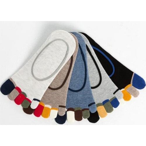 5Pairs Mens 5 Finger Boat Socks Spring Summer And Autumn Men Colorful Cotton Toe Short Sock